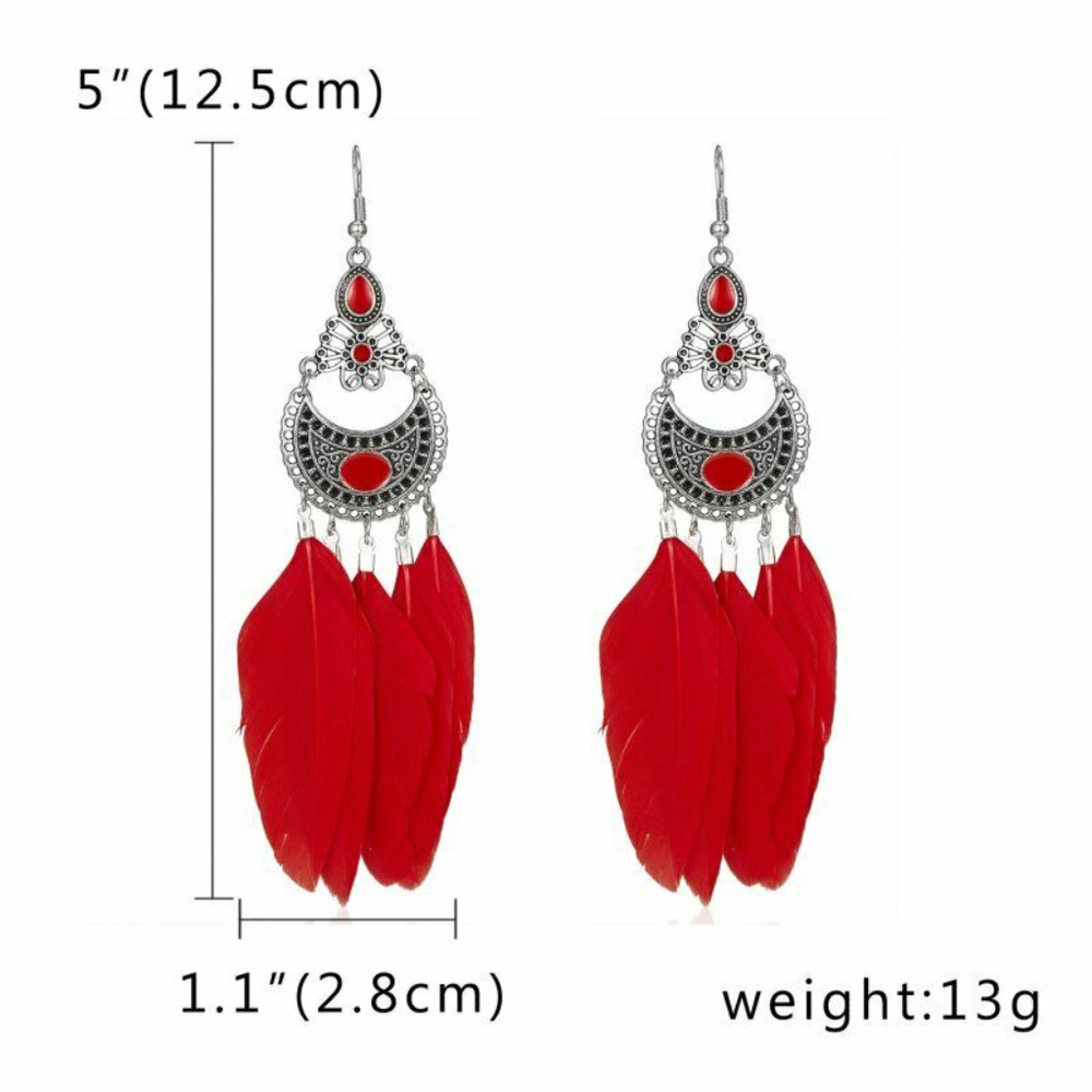 Red Feather BoHo Fashion Earrings
